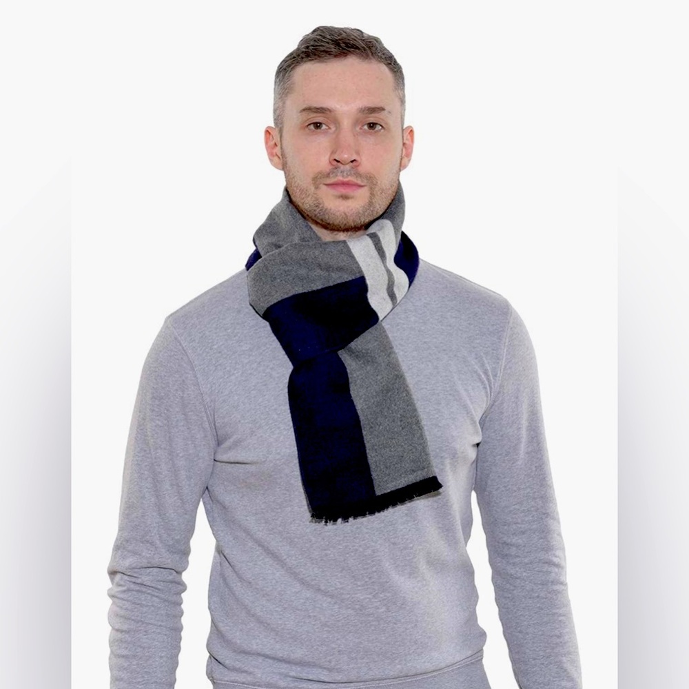Amazon Condou Men's Cold Weather Thick Cashmere Gray and Blue Scarf